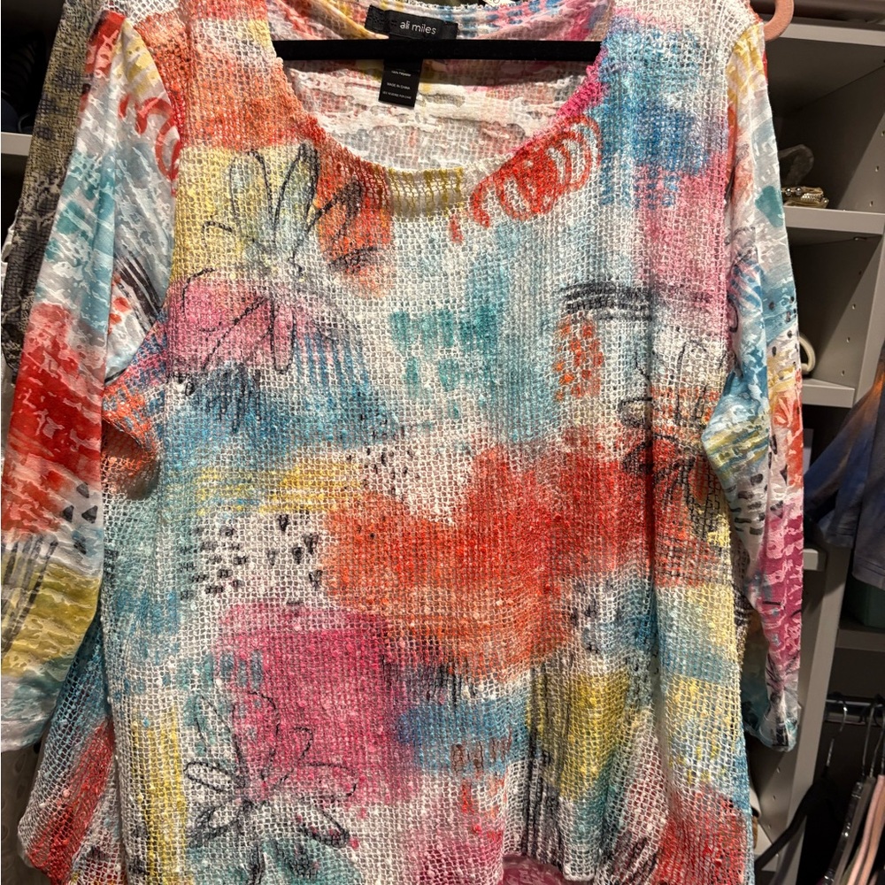 Ali Miles Abstract Women's Tunic Pullover Lined top double layer 2x relaxed fit